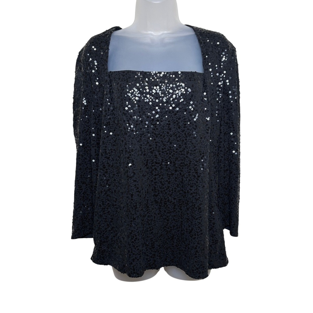 Lafayette 148 Silk Sequin 2 Piece Set Square Neck Open Cardigan Top Womens XL - Picture 1 of 9